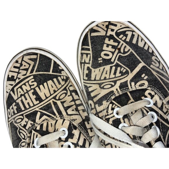 Vans Off The Wall Logo All Over Print Shoes Black/White Distress Sz 8.5 #h - Picture 5 of 10